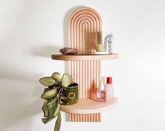 Rainbow Arch Shelf- Maple- Mid Century Modern wall mounted shelving unit solid wood boho floating shelves for plants, vanity 4 color choices