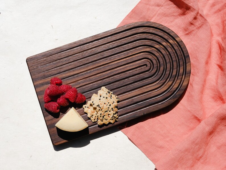 Rainbow Arch Serving Board Maple Small bread cutting board cheese & charcuterie platter appetizer tray wedding housewarming gift Walnut