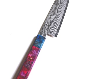 Fujiwara - 165 mm Japanese Nickel Damascus Ginsan Okeya Kiritsuke Santoku kitchen knife - chefs knife