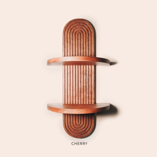 Archer Cherry - Estantería de pared moderna de mediados de siglo - Estante flotante Boho & Art Deco para tocador, plantas, catchall - 4 opciones de madera