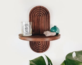 Archer Mini - Walnut - Mid Century Modern Wall-Mounted Shelf - Boho & Art Deco floating shelf for vanity, plants, catchall - 4 Wood Options