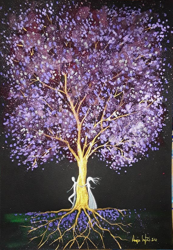 Lovers Tree, Romantic Print, Couple, Lovers, Purple Tree, Shimmering Print