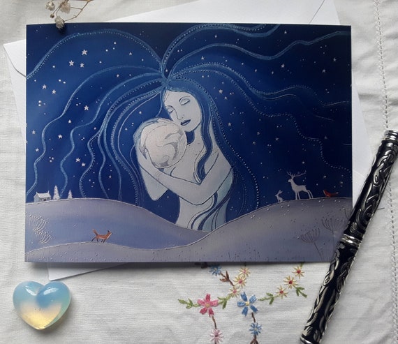 Moon Goddess Card - Night Goddess Art - Hare Moon - Pagan - Mystical - Wiccan