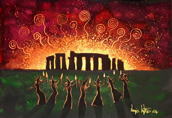 Samhain At Stonehenge, Halloween print, Samhain Print, Stonehenge, Witches, Witch Print