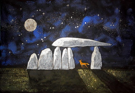 Dolmen Print, Mystical print, Standing Stones, Fox, Mystical Print, A5 Print