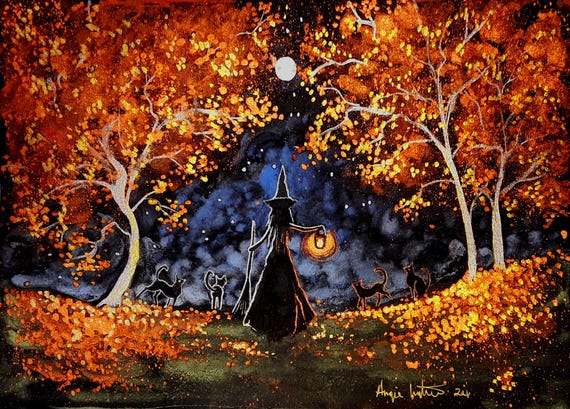 Witch, Witch Print, Autumn Witch, Fall Witch, Mystical Print