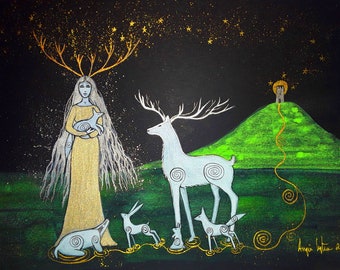 Avalon, Glastonbury Tor, Goddess Print, Elen of the Ways, Mystical Print, Pagan, Druid