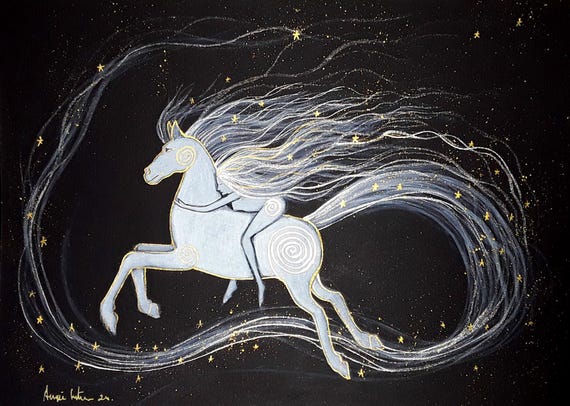 Large A3 Print, Rhiannon, Goddess Print, A3 Print, Mystical Horse Goddess, Goddess Art