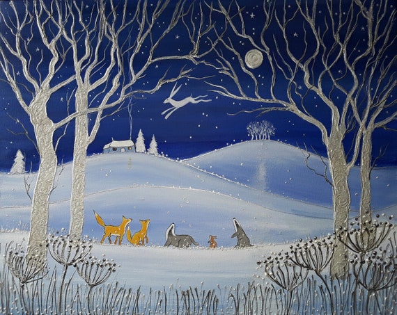 Mystical Winter - Spirit hare -  Winter Landscape - Fox in Snow - Badger in Snow - Pagan - Wiccan