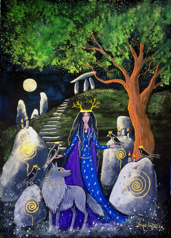 Morgana, A4 Print, Arthurian, Wolf, Raven, Standing Stones, Mystical, Pagan
