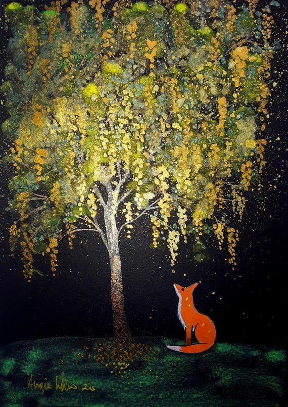 Fox and Laburnum tree, Fox Print, Laburnum Tree, Mystical Print