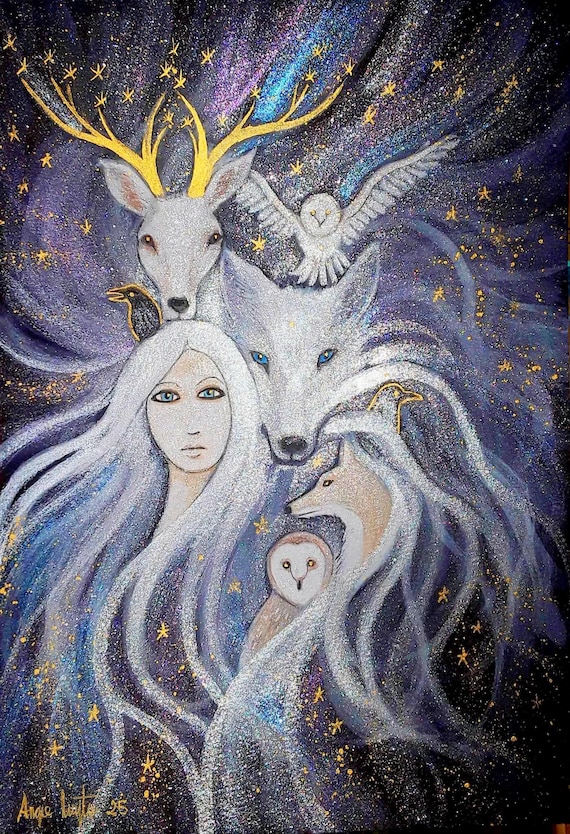 Soul Spirits, A5 Print, Goddess Print, Wolf, Fox, Owl, Fox, Mystical Print, Dreamy Art