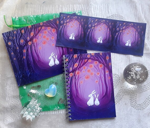 White Hare Gift Set - Mystical Hare - Hare Notebook - Hare Card - Hare Stickers - Stocking Filler - Arty Gift