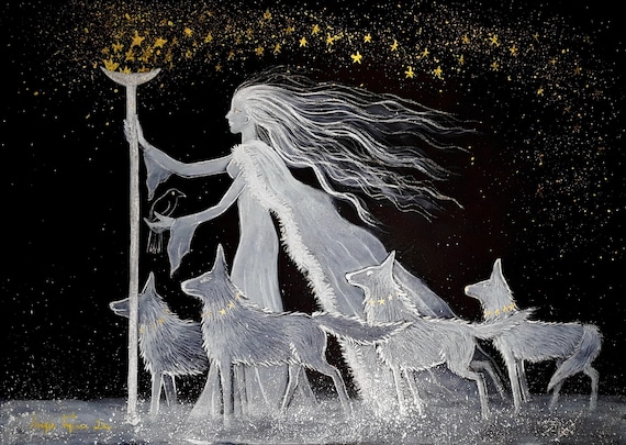 Large A3 Print, Wolf Goddess, Goddess Print, Wolf Art, Mystical Print