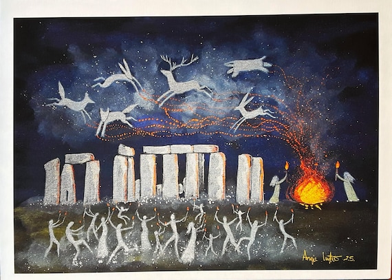 Stonehenge Solstice Spirits, Giclee Print, A4 Print, Pagan