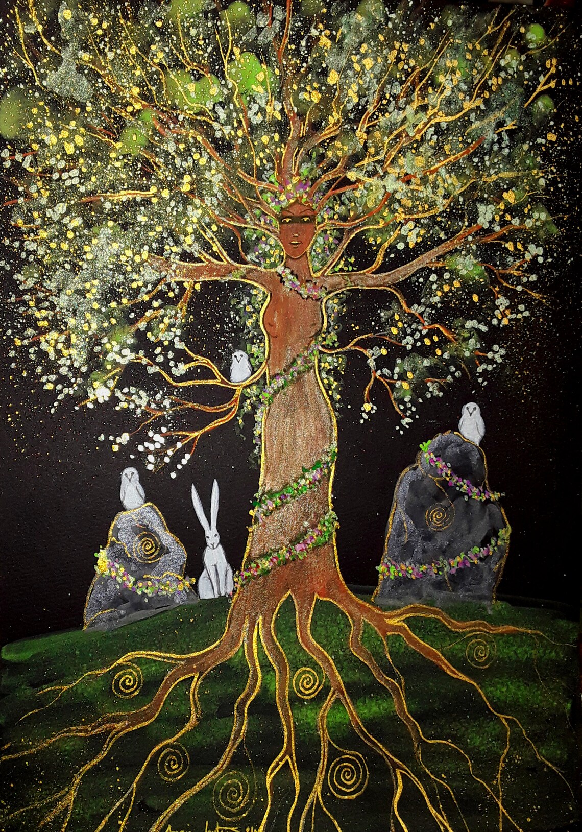 Beltane Ribbon Tree Beltane Print, May Tree, Standing Stones, Goddess, Pagan, Druid ...