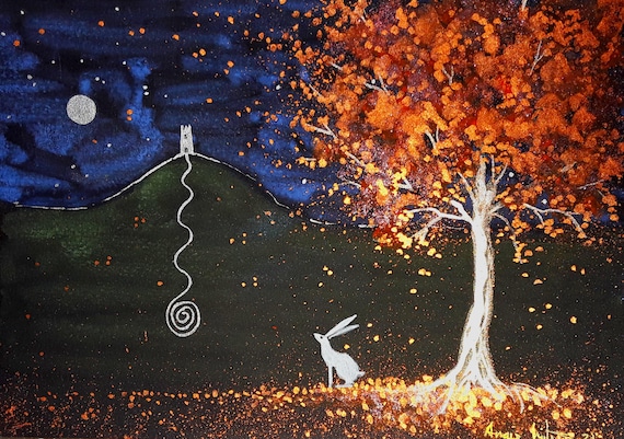 Avalon, Glastonbury Tor, Autumn, Fall, Mystical Print, White Hare