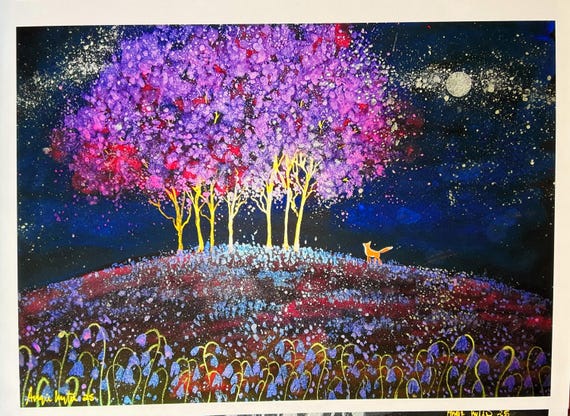 Blossom and Bluebells, Giclee Print, A4 Print, Spring, Fox
