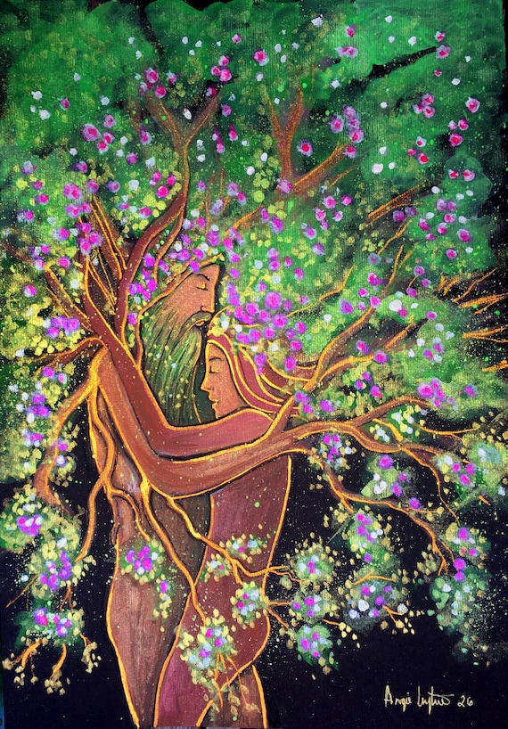 Beltane, Goddess and Greenman, Pagan, A4 Print, Mystical Print
