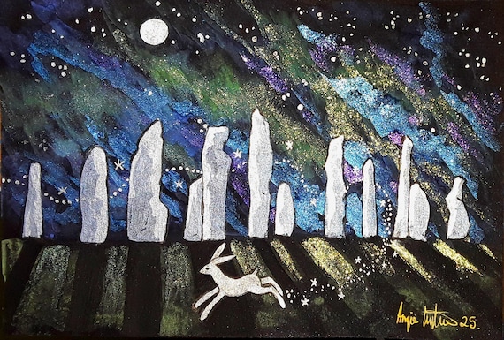 Callanish Print, Mystical print, standing stones, northern lights, stone circle, pagan print