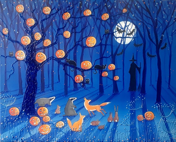 Halloween Art - Halloween - Pumpkins - Witch - Black Cats - Woodland halloween