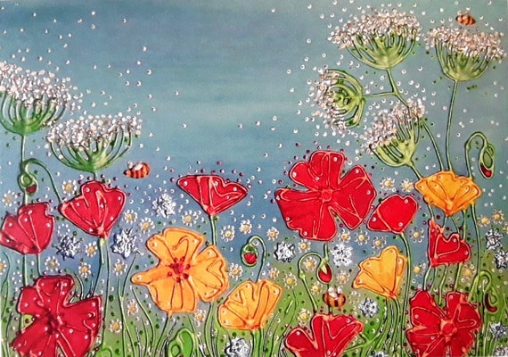 Poppy Art - Poppy Print - Summer Poppies - Red and yellow Poppies