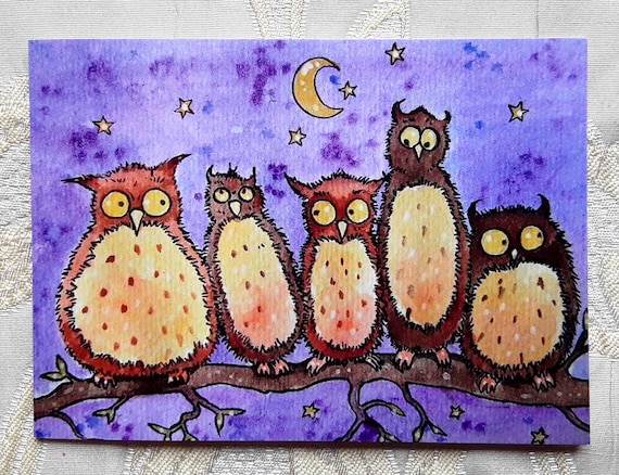 Daft Owls - Owl Art - Owl Card - Humerous Owls - Cute Owls