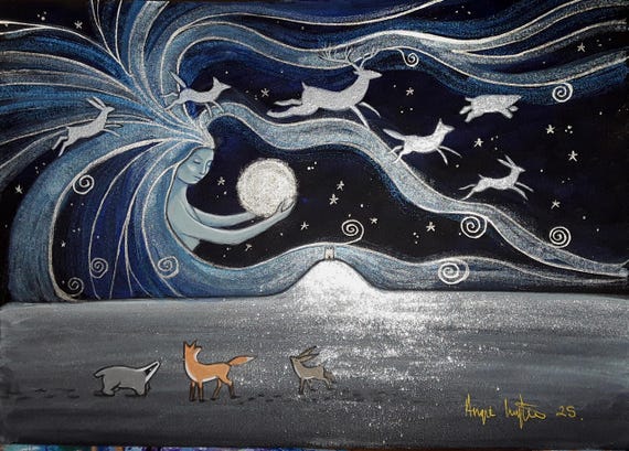 Avalon Goddess, Large A3 Print, Glastonbury Tor, Goddess Print, A3 Print, Mystica, Goddess,