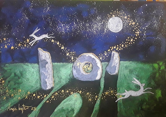 Men-An-Tol, Standing Stones, Mystical Print, Pagan, Druid, White Hare