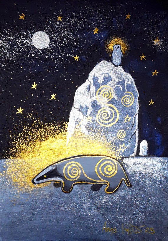 Badger King, Badger Print, Standing Stone, Pagan, Druid, Mystical Art