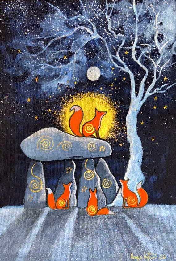 The Winter gathering Place, A4 Print, Dolmen, Fox, Burial Mound, Mystical