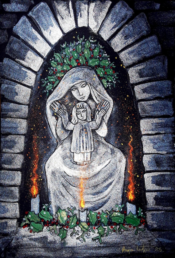 Mary and Jesus, Mother and Child, A5 Print, Chalice Well Statue, Glastonbury