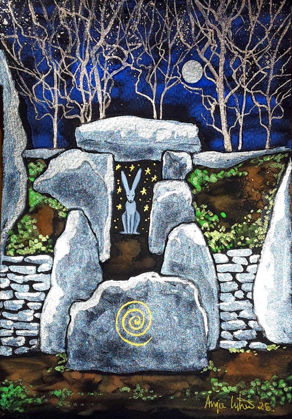 The Portal, Wayland's Smithy, A5 Print, Pagan, Mystical, Long Barrow, Burial Mound, White Hare