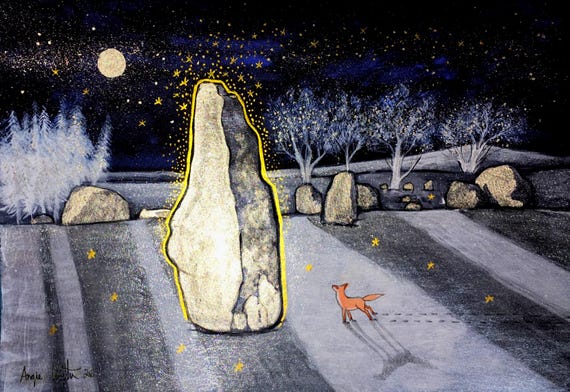 Long Meg and her Daughters, Standing Stones, Mystical, Original painting.