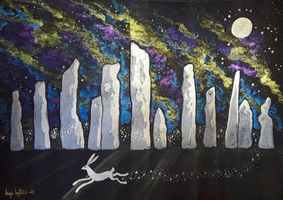 Large A3 Print, Callanish, Mystical Print, Standing Stones, Northern Lights
