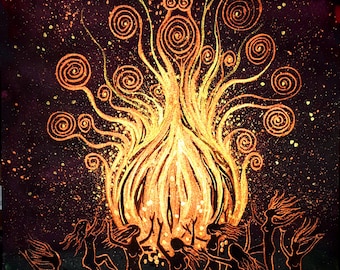 Spiral Goddess Print, Sacred Feminine, Dancing Women, Sacred Fire, Witch, Witches, Pagan Print