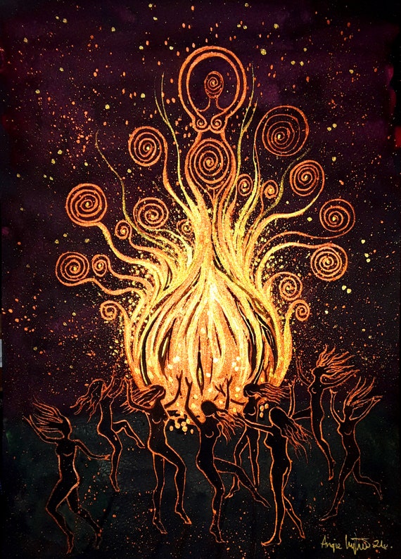 Spiral Goddess Print, Sacred Feminine, Dancing Women, Sacred Fire, Witch, Witches, Pagan Print