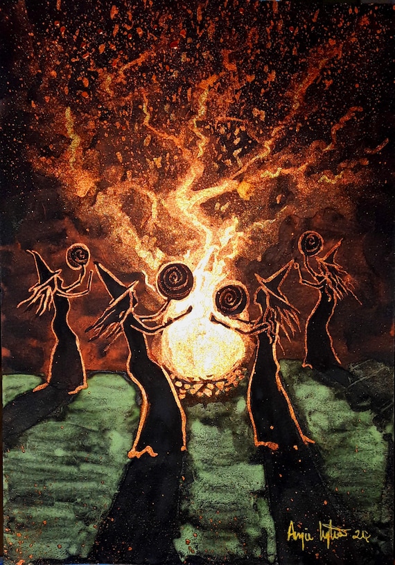 Samhain, Halloween, Witch Print, Bodhran Drum, Pagan, Mystical Print