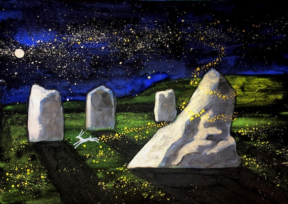 Stanton Drew Stone Circle, Original Painting, Standing Stones, Mystical Art