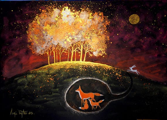 The Golden Hour, A4 Print, Fox and Cubs, Autumn, Fall, Fox Print