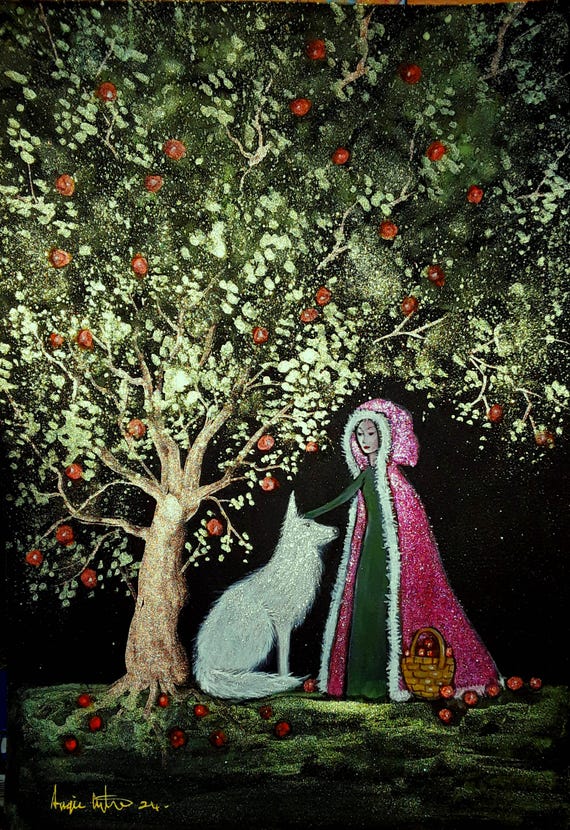 Red Riding Hood, Wolf, Fairy Tale, Mystical Print, Little Red and the Wolf