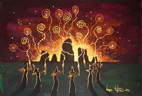Samhain Print. Halloween, Witch Print, Witches Dancing, Halloween Print