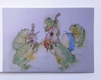 Little Frog Band - Art Card - Greeting Card - Frog Art - Blank Card