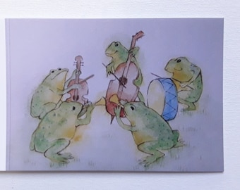 Little Frog Band - Tarjeta artística - Tarjeta de felicitación - Arte de rana - Tarjeta en blanco