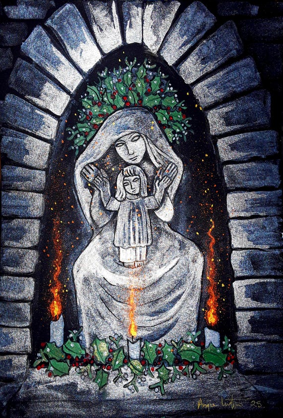 Mary and Jesus, Mother and Child, Chalice Well Statue, Glastonbury, A4 Print