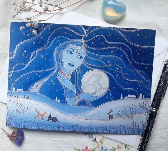 Moon Goddess Card - Night Goddess Art - Hare Moon - Pagan - Mystical - Wiccan