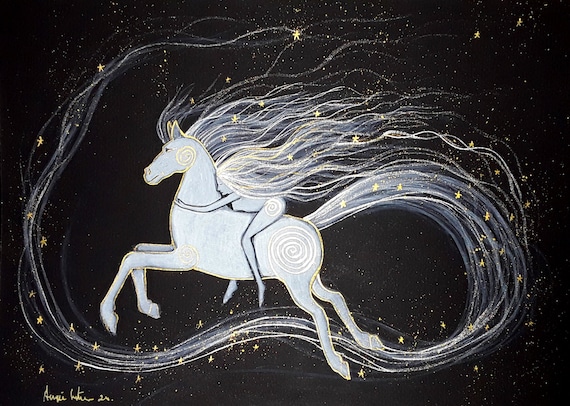 Goddess Print, Rhiannon, Horse Goddess, Pagan, Mystical Print, White Horse