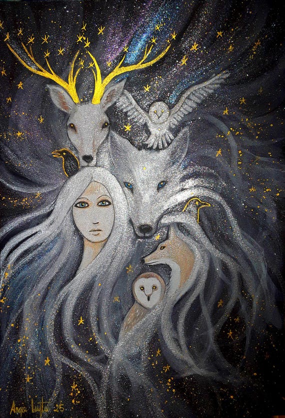 Soul Spirits, A4 print, Spirit Animals, Goddess,  Mystical Print, Pagan
