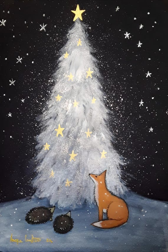 Yule Tree, Christmas Tree, White Xmas Tree, Fox, Hedgehogs