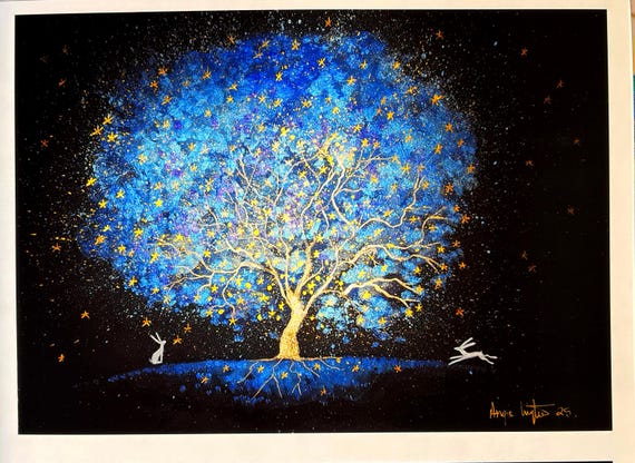 Tree of Light, Giclee Print, A4 Print, Mystical Tree, White Hare